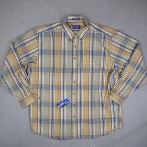 Pendleton Sir Pendleton Wool Plaid Shirt Mens XXL Long Tan Blue BA034-10535-L